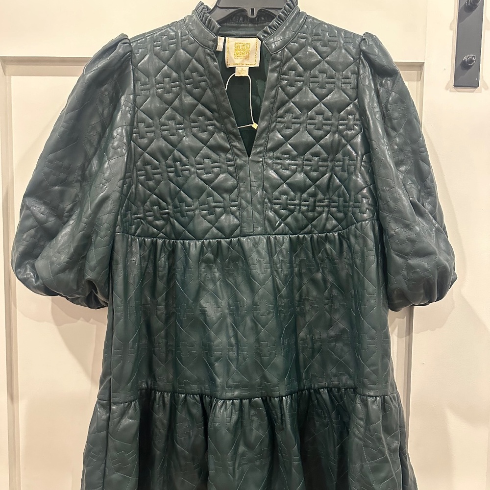 Emily McCarthy dark Green Faux Leather Dress small
